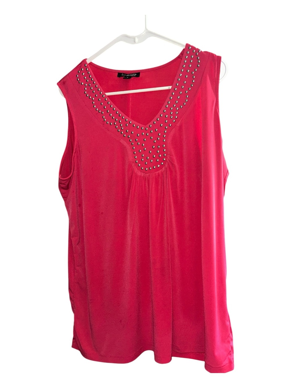 Embellished V-Neck Tank Top in Hot Pink - Sleeveless Women's Top